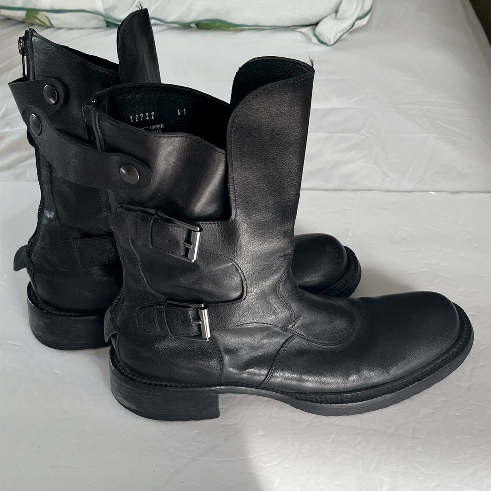 Barneys New York CO-OP Black Leather Buckle Engineer Boots